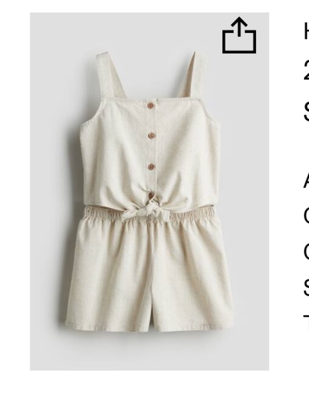 H&M Cream Linen-Style Kids Romper Set